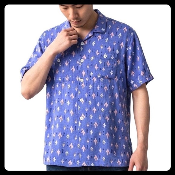 Swankys Other - Swankys Crinkle Crepe Camp Shirt Men XL Blue Short Sleeve Pocket Boho Retro L.A.